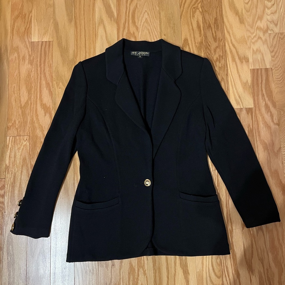 St. John Black Blazer Tailored Suit Jacket